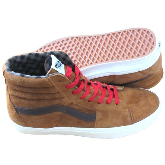 Vans Men's Sk8-Hi Pig Suede Plaid Glazed Ginger Brown shoes Sizes NIB - Picture 2 of 5
